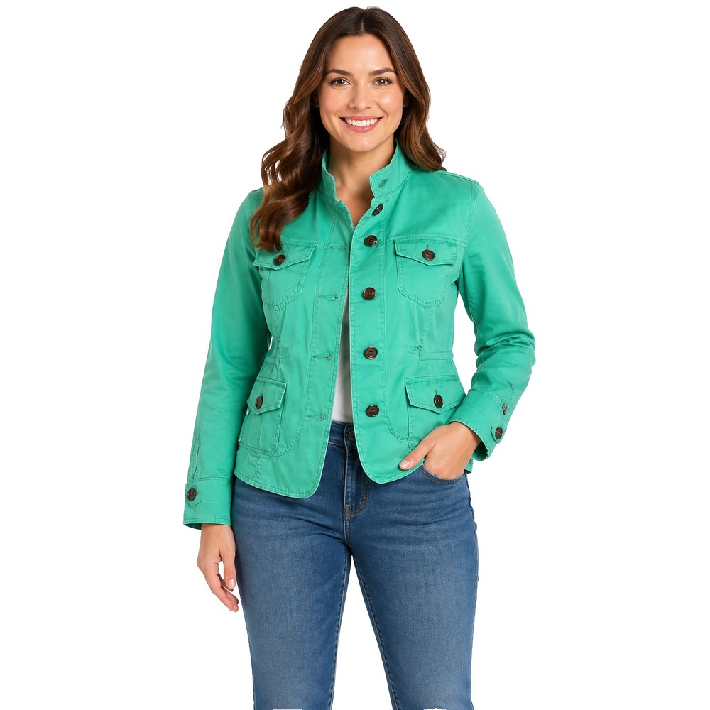 Nine & Co Green Utility Jacket Womens 12 Lightweight Cotton Stretch Military Sty